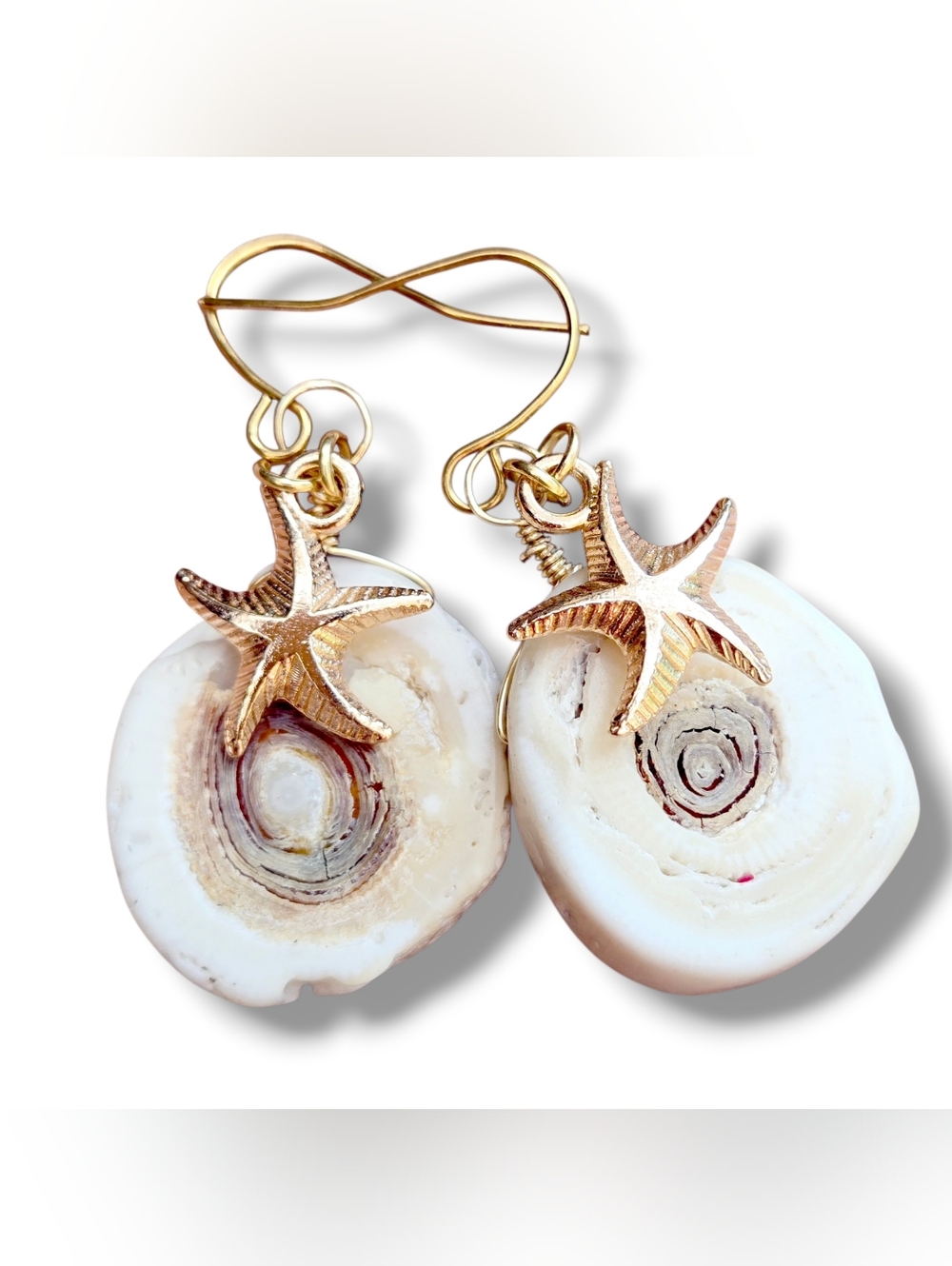 Coral Gold Starfish Earrings Natural Beach Summer Travel Jewelry